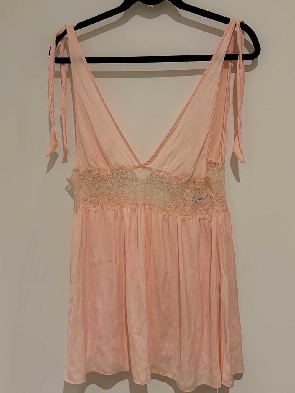 Tie-Shoulder Lace-Trim Chemise in Blush Pink
